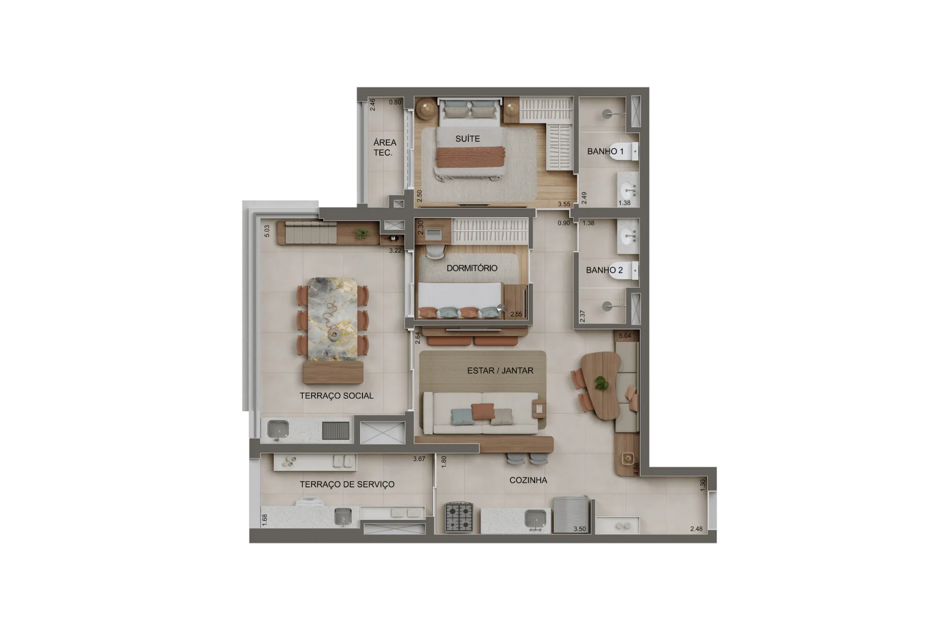 83m² | 2 Dorms. (1 suíte)