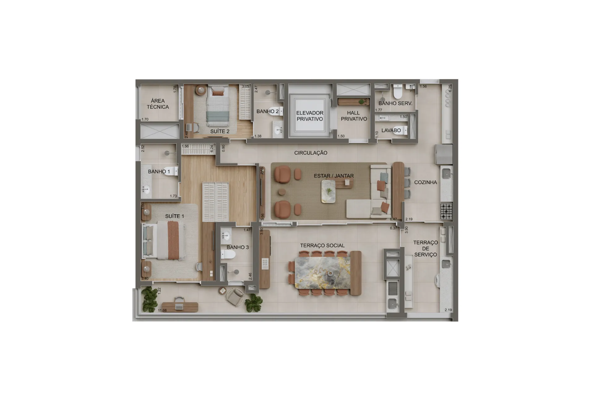 147m² | 2 suítes opção ampliada c/ lavabo