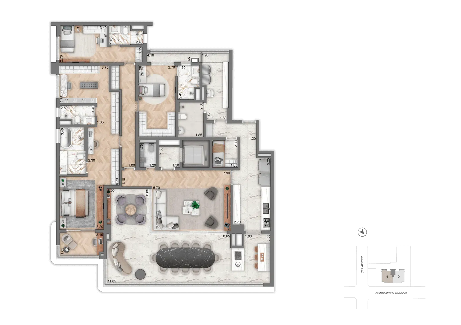 Planta Opção 4 251 m² | 4 Suítes