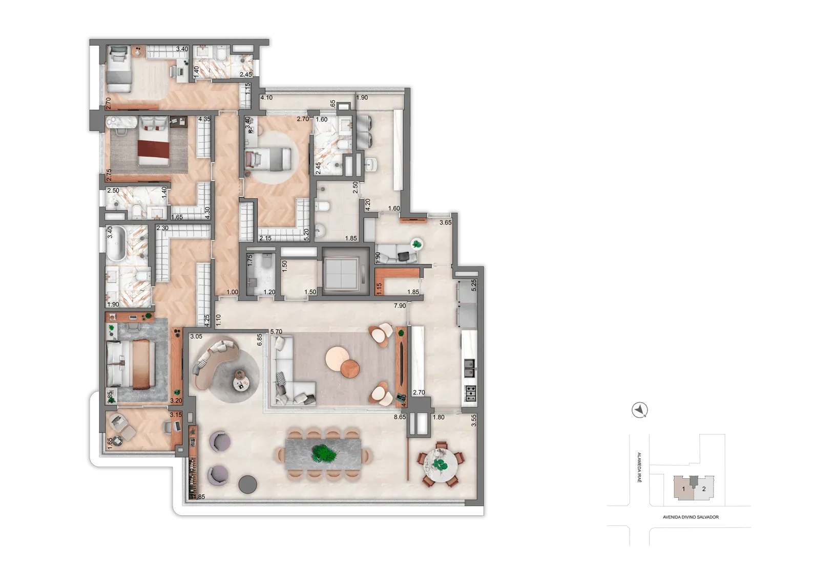 Planta Opção 2 251 m² | 4 Suítes