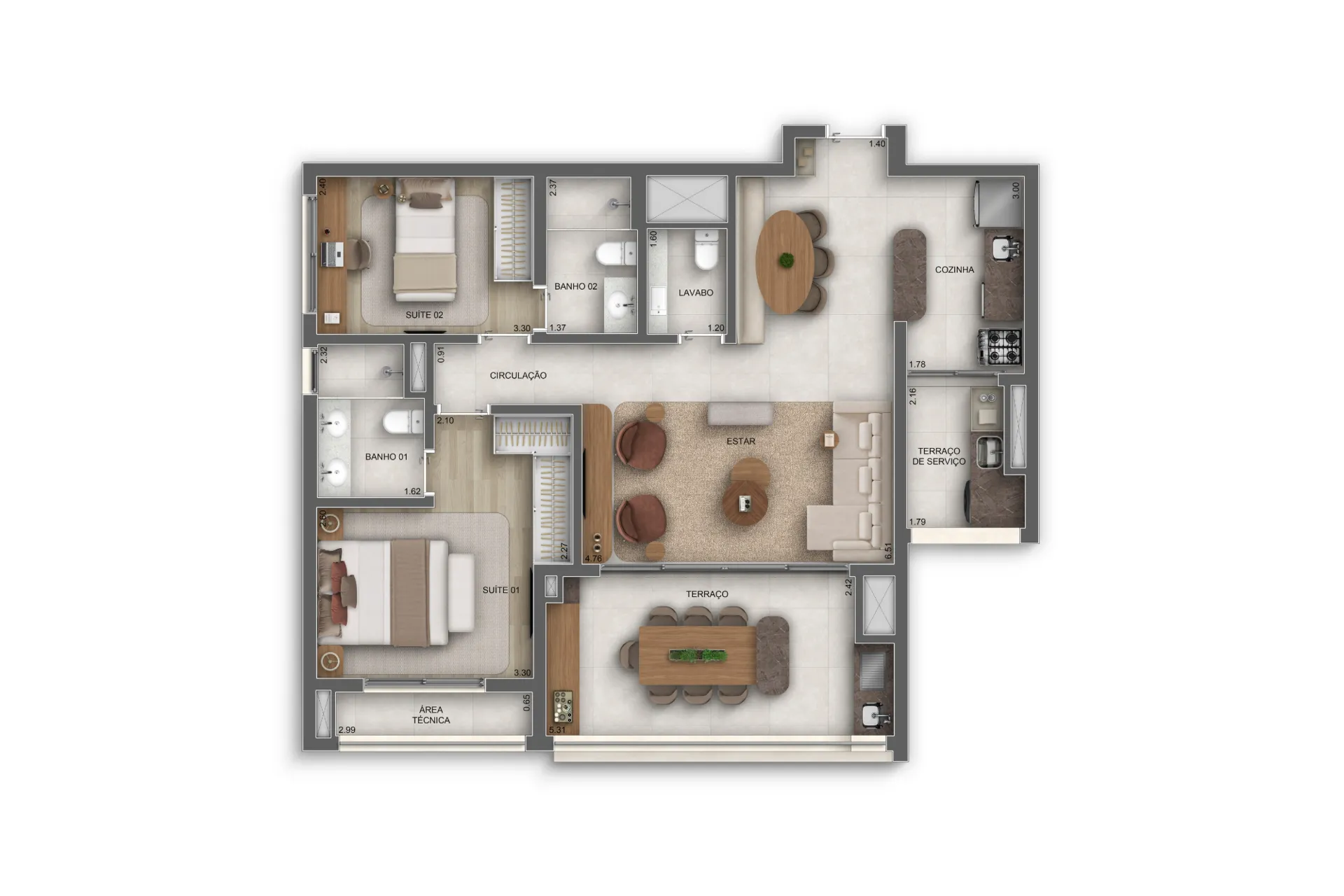 Apartamento 93 metros com 2 suítes (Opção ampliada)