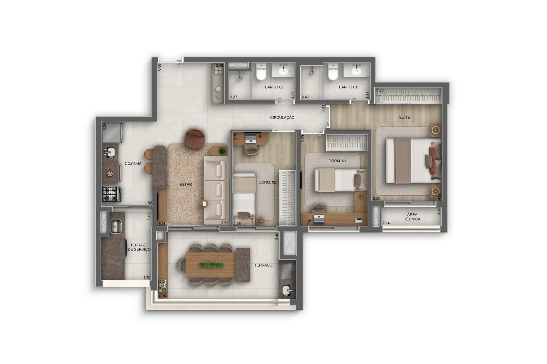 Apartamento 88 metros com 3 Dorms. (1 suíte)