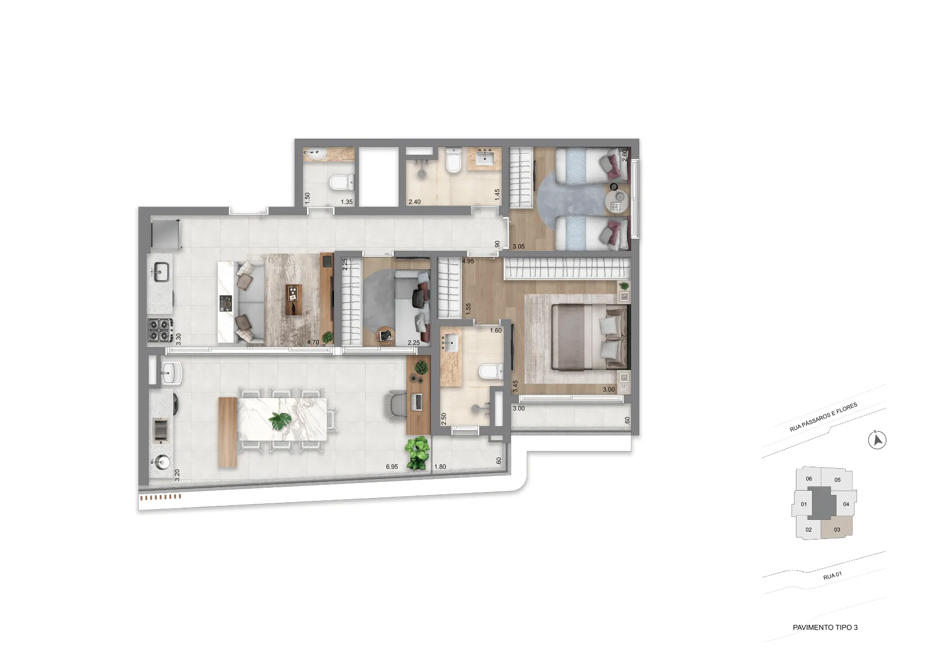 Planta Padrão 94 m² l 3 Dorms