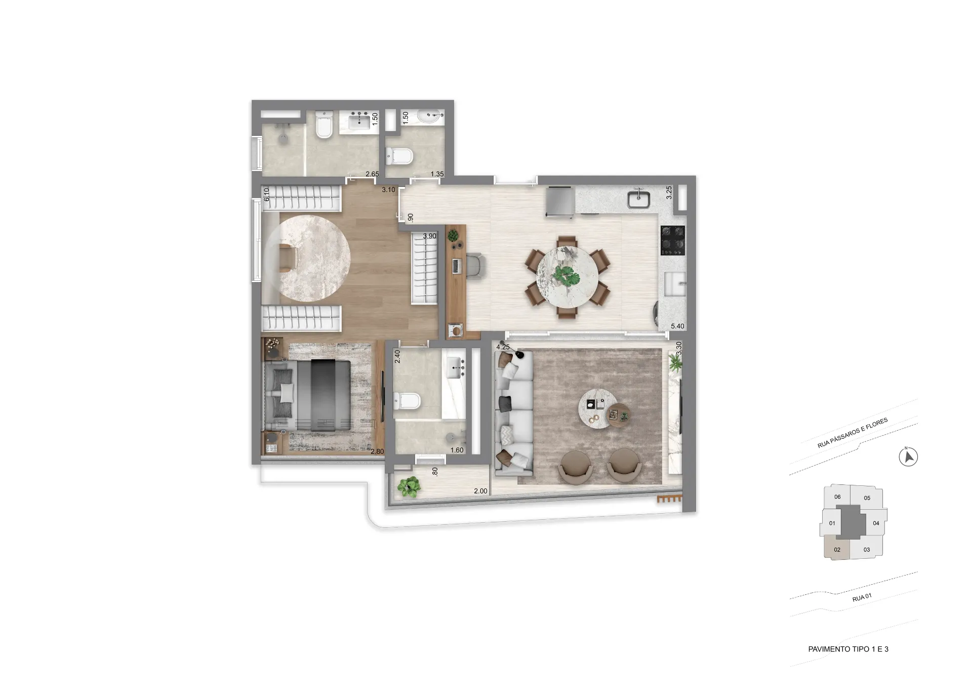 Planta Padrão 76 m² l 1 Suíte Master