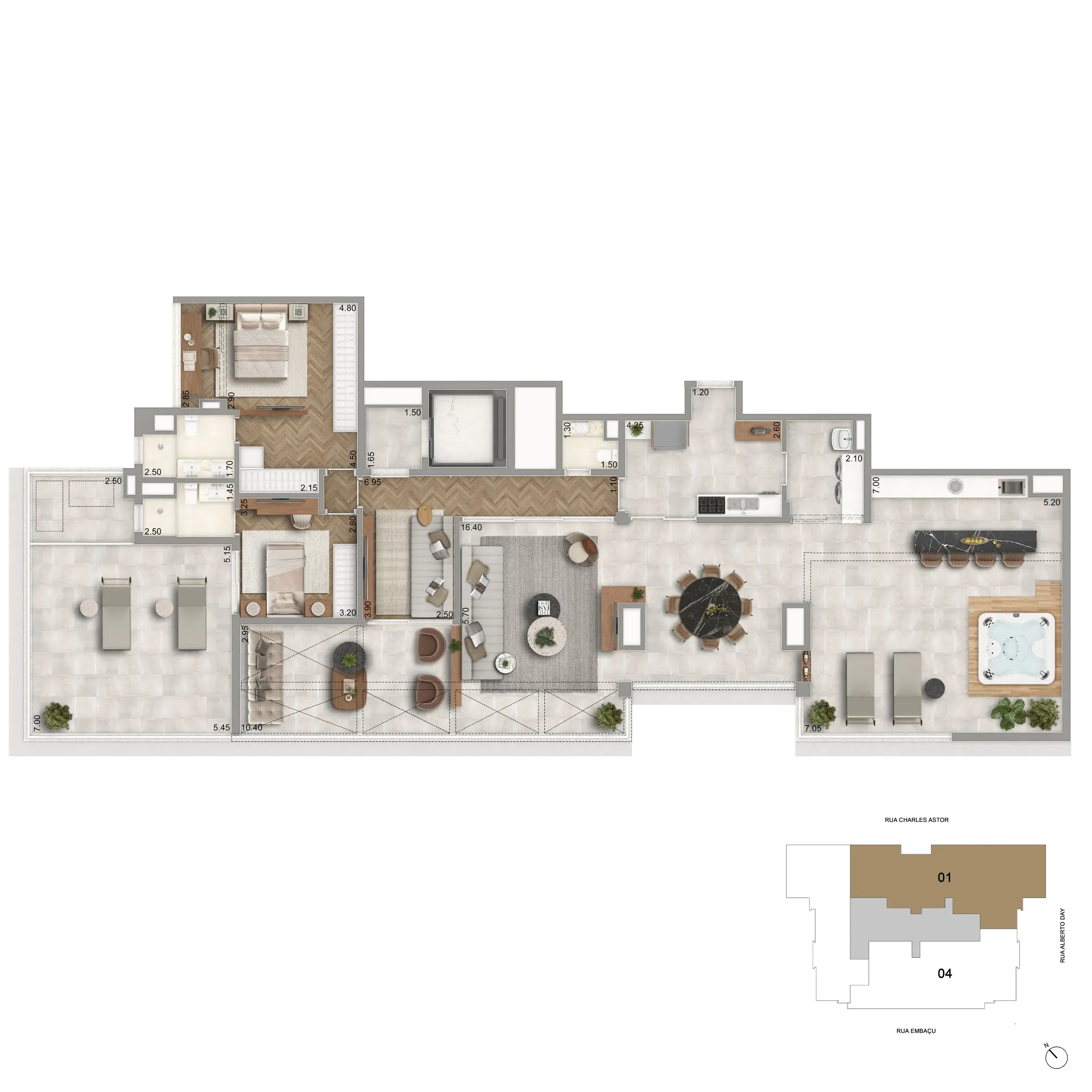 Planta Padrão Penthouse 244,50m² 2 Suítes