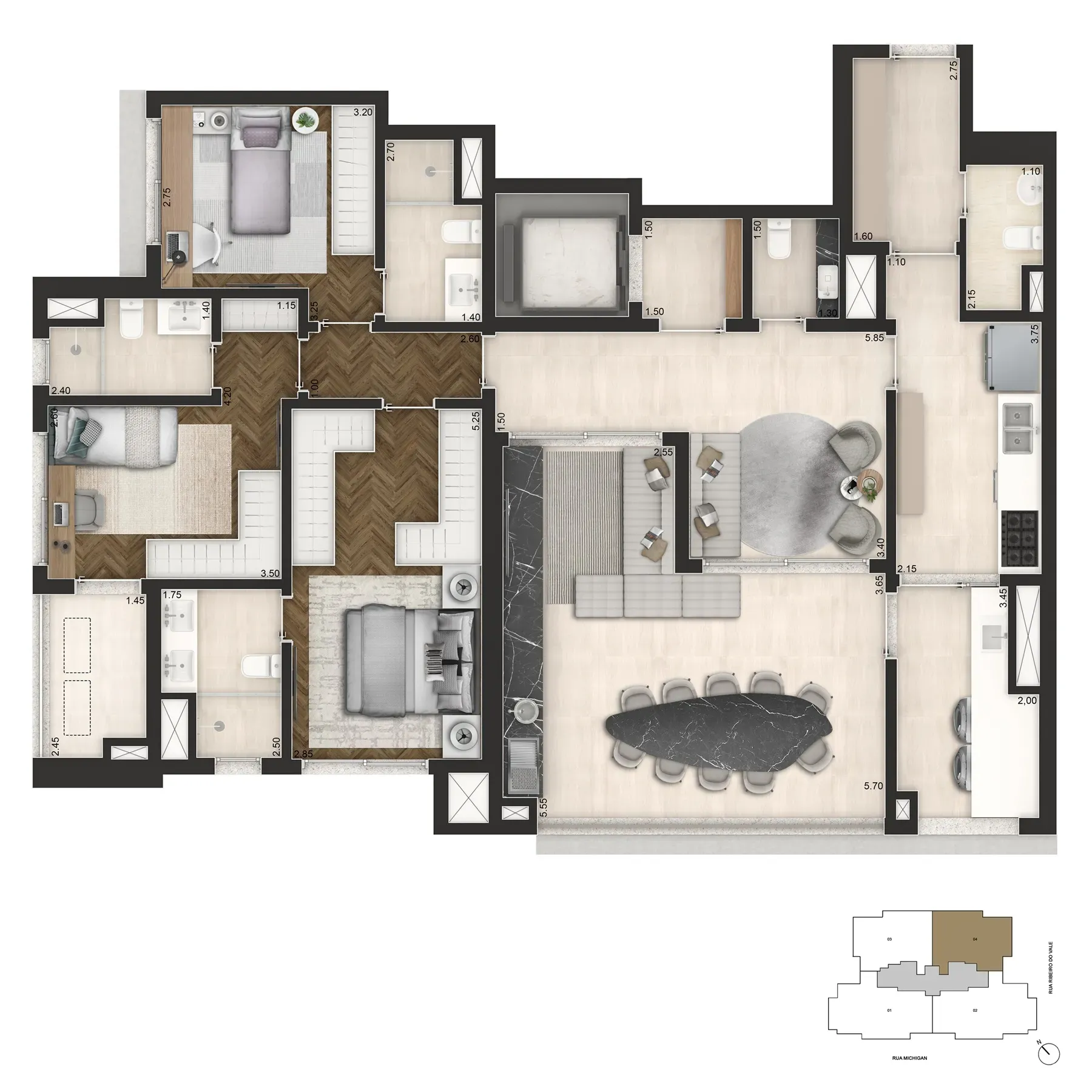 Planta Padrão 3 Dormitórios | 145m²