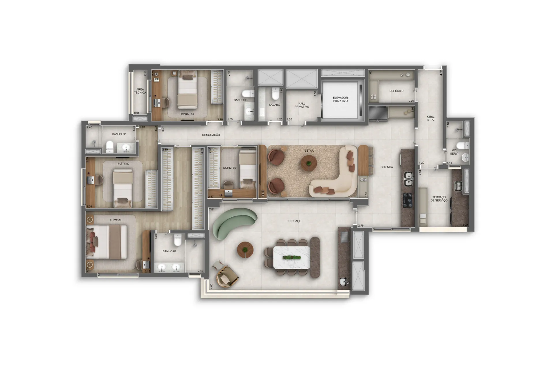 Apartamento 171 metros com 4 Dorms. (2 suítes)