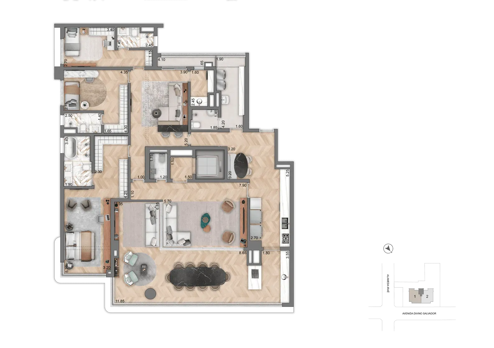 Planta Opção 1 251 m² | 3 Suítes