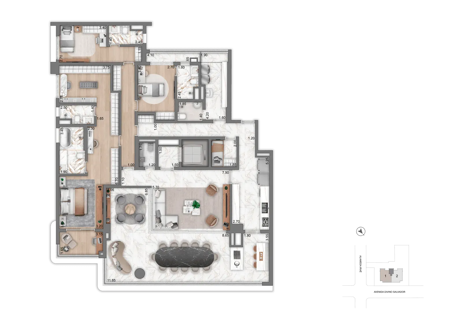 Planta Opção 3 251 m² | 3 Suítes