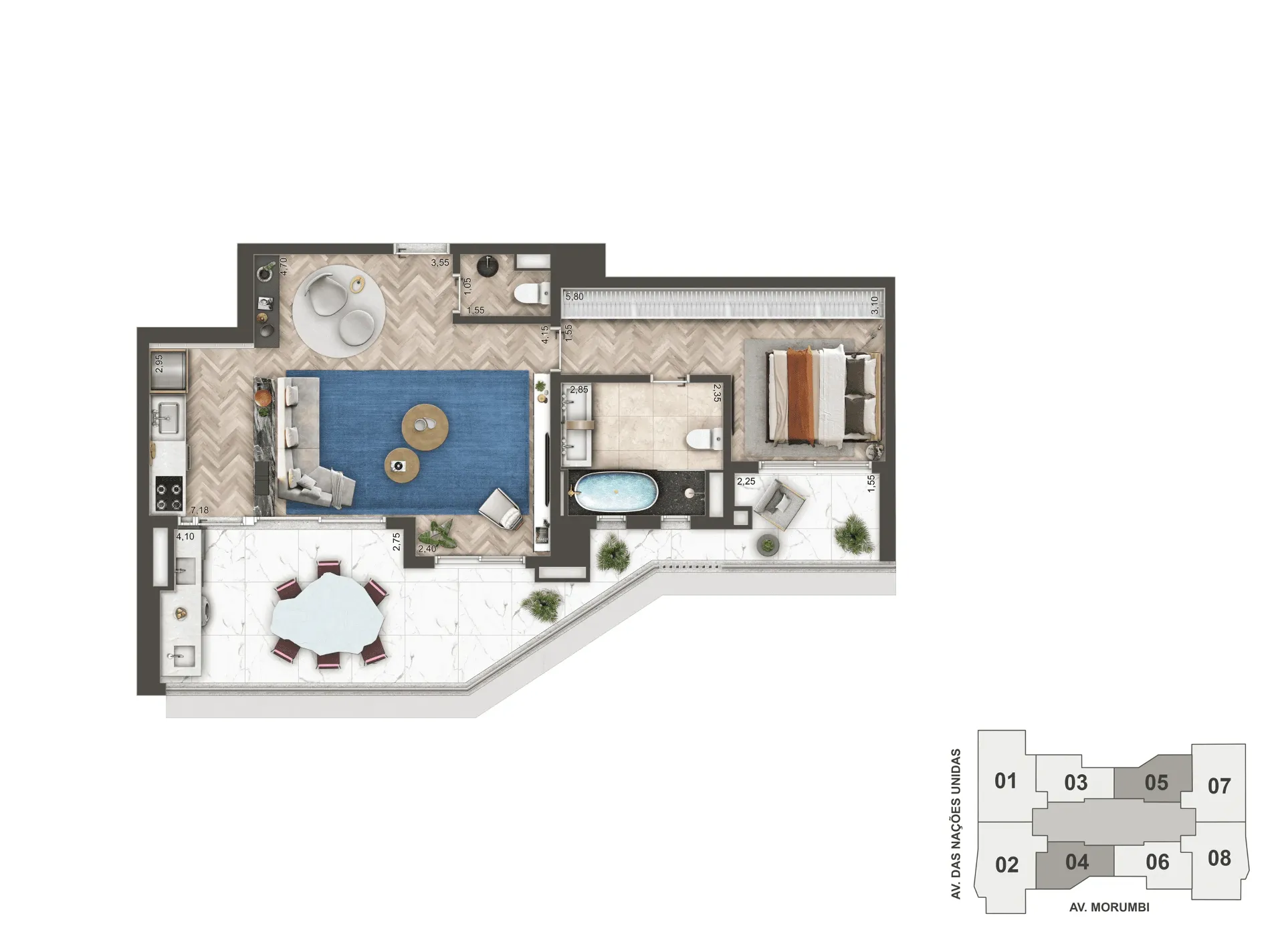 Planta Opção 88 m² | Loft