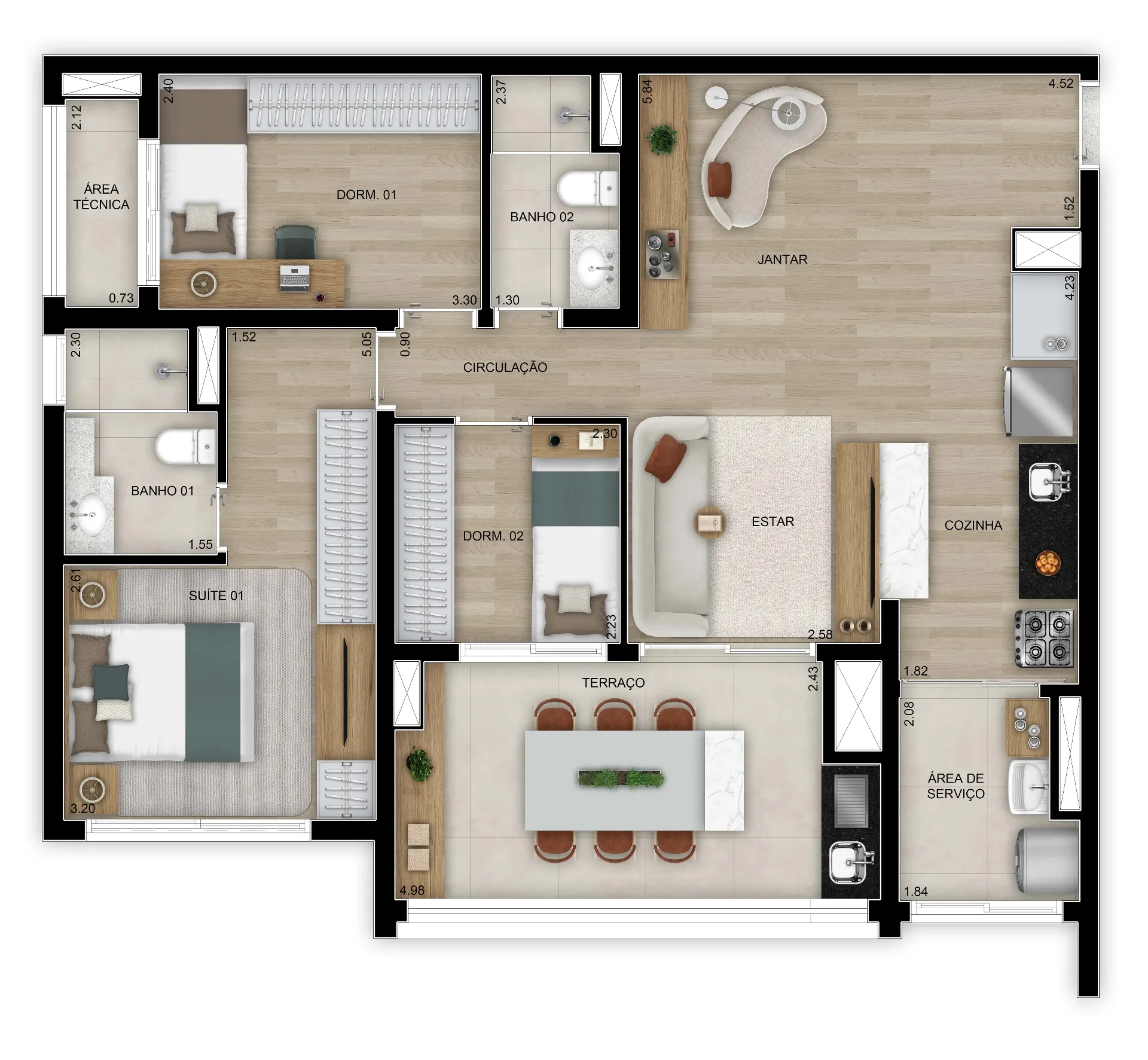 3 dorms. (1 suíte) - Opção ampliado