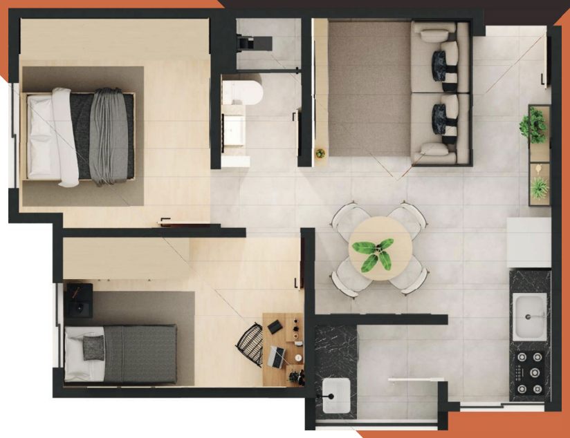 Apartamento 40 metros com 2 dorms